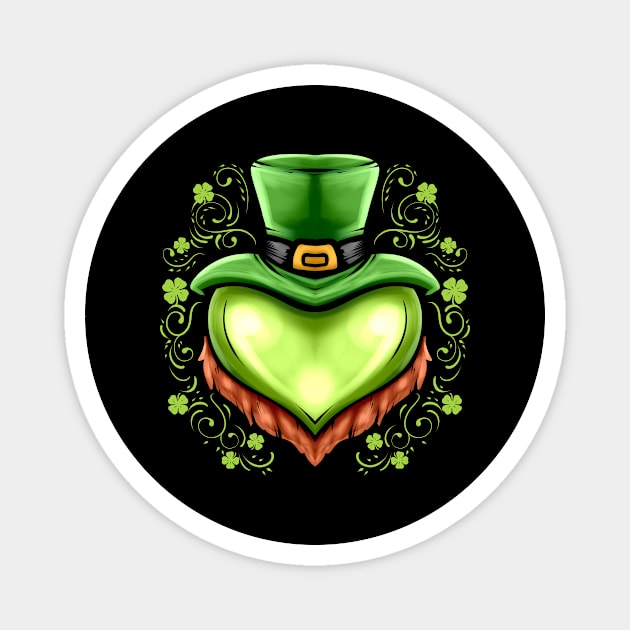 Green Heart With Hat, Beard Shamrocks On St Patricks Day Magnet by SinBle